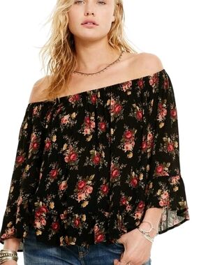 Denim & Supply Vanetta By Ralph Lauren  Black Floral‎ Off-Shoulder Blouse. M.